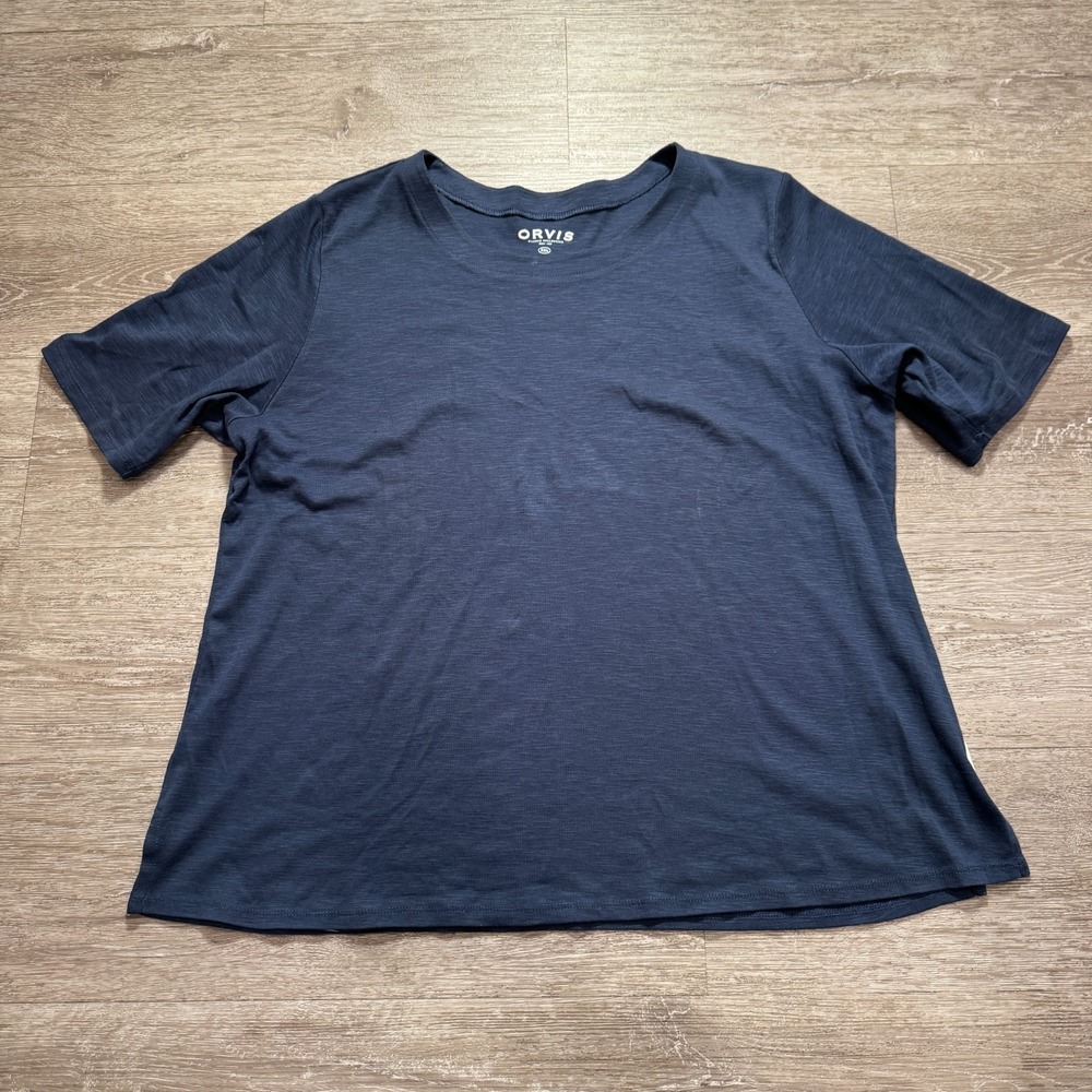 Orvis Shirt Womens XXL Blue Supima Cotton Tee Casual Crew Neck Adult Lounge